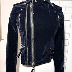 Women's Indigo Blue Velvet Biker Jacket